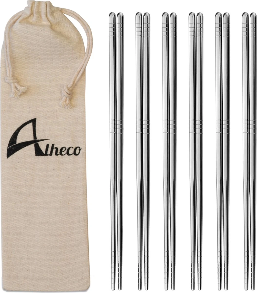 Alheco 6 Paar Koreaanse Chopsticks - Eetstokjes - Metaal / RVS - Zilver 1 Alheco 6 Paar Koreaanse Chopsticks - Eetstokjes - Metaal / RVS - Zilver