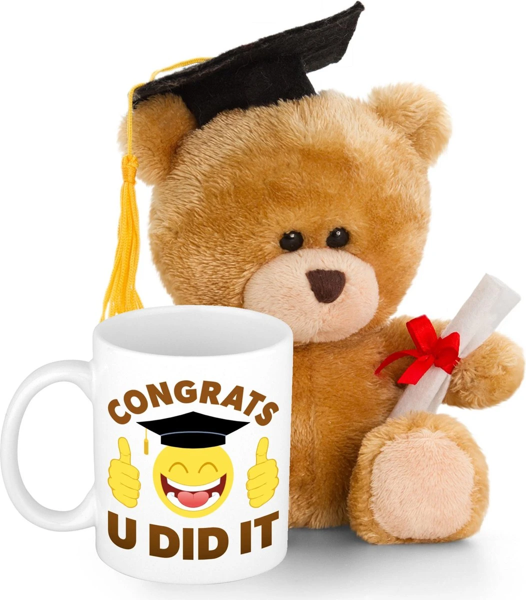 Geslaagd Gefeliciteerd Cadeau Mok / Beker Inclusief Afstudeer Kado Knuffel 1 Geslaagd Gefeliciteerd Cadeau Mok / Beker Inclusief Afstudeer Kado Knuffel