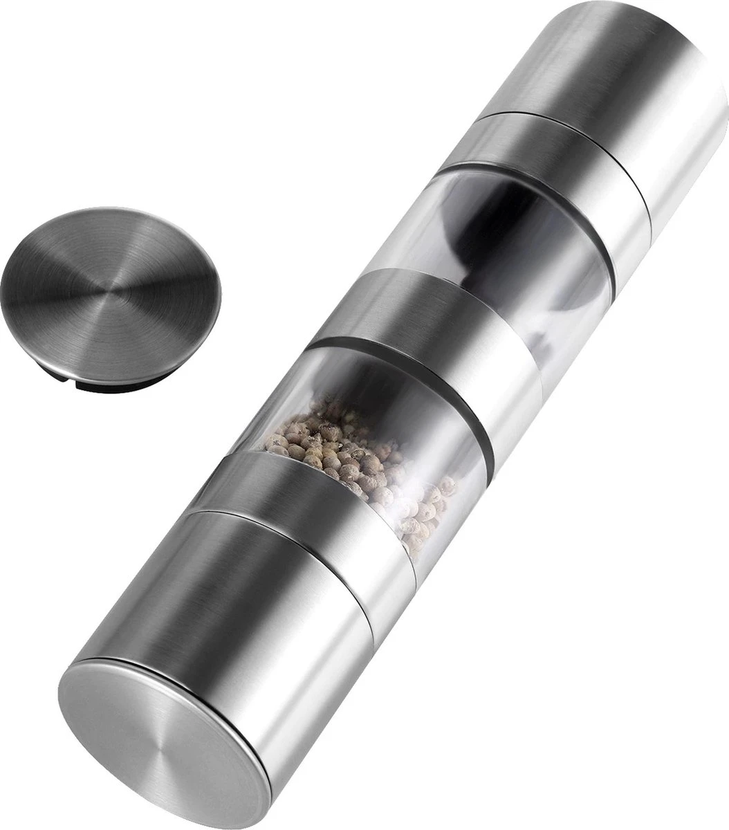 Merkloos Peper- En Zoutmolen- 2 In 1 - RVS - 22 X 5,2 Cm 1 Merkloos Peper- En Zoutmolen- 2 In 1 - RVS - 22 X 5,2 Cm