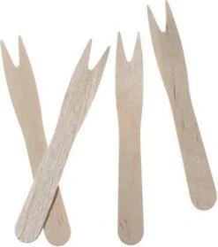 Merkloos 50x Houten Wegwerp Snack Vorkjes/ Patat Vorkjes 8.5 Cm - Duurzaam - Milieuvriendelijke/milieubewuste Keuze