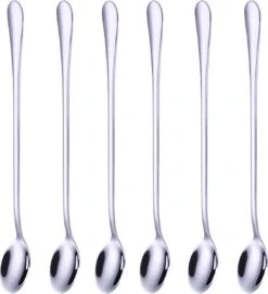 Somstyle Lange Lepels Set 19.5 CM Geschikt Voor Dessert, Latte Macchiato, Yoghurt, Cocktail Of Koffie - 6 Stuks - RVS - Zilver