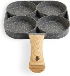 Magnani - Eierpan - 4 Bakplaten Van ⌀ 8 Cm - Voor Gas- En Elektrische Kookplaten - Aluminium - Houten Handvat - 38 X 18.7 X 2 Cm -Keukenheld Verkoopwinkel 1109x1200