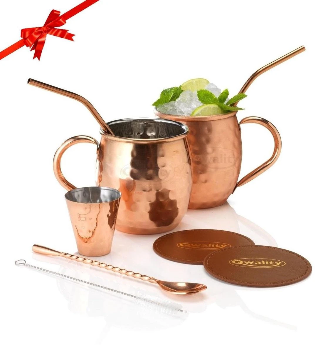 Luxe Moscow Mule Beker Set – Cocktail Set - Inclusief 2 Heerlijke Mule Recepten - Luxe Cadeau Man Vrouw - 500ml – Qwality 1 Luxe Moscow Mule Beker Set – Cocktail Set - Inclusief 2 Heerlijke Mule Recepten - Luxe Cadeau Man Vrouw - 500ml – Qwality