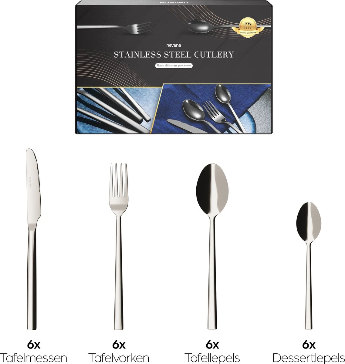 Nevana Bestekset - 24 Delig - 18/10 Edelstaal - Bestek - Lepels, Messen, Vorken 5 Nevana Bestekset - 24 Delig - 18/10 Edelstaal - Bestek - Lepels, Messen, Vorken - Afbeelding 5