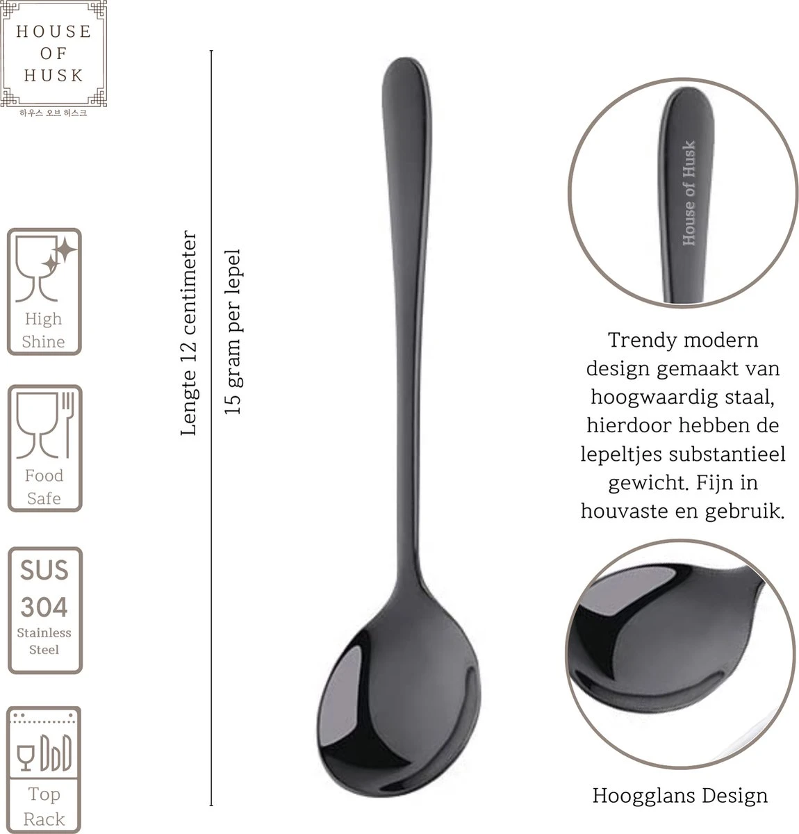 House Of Husk® Koffielepel Set - Theelepel - Koffielepeltjes - Espresso Lepeltjes - RVS - 12cm - 12 Stuks - Zwart 2 House Of Husk® Koffielepel Set - Theelepel - Koffielepeltjes - Espresso Lepeltjes - RVS - 12cm - 12 Stuks - Zwart - Afbeelding 2