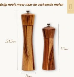 Peper En Zoutmolen Set - 22CM - Pepermolen - Zoutmolen - 2 Stuks - Acacia Hout - Instelbare Maalgraad - Duurzaam - Luxe Kwaliteit - Hervulbaar - Barbecue - BBQ Accesoires - Zout Peper Kruiden - Sinterklaas - Kerst -Keukenheld Verkoopwinkel 1154x1200 1