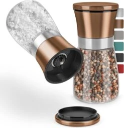 Thingles® Kruidenmolens Set Van 2 Met Instelbare Keramische Molen - Voor Zout, Peper, Chili & Alle Soorten Kruiden I Noble Zoutmolen & Pepermolen Met Instelbare Maalgraad (zilver, 13 Cm)