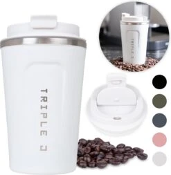 Triple J® Koffiebeker To Go - Thermosbeker - BPA & Lekvrij - 380ml - Wit