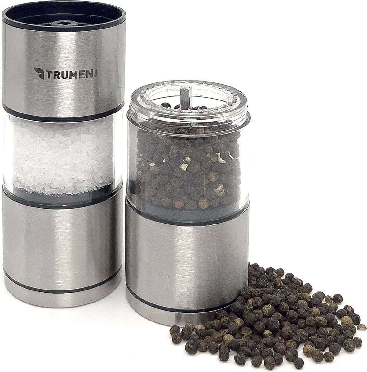 TRUMENI Dubbelzijdige Peper En Zoutmolen Set Inclusief Houder - Handmatige Pepermolen Met Instelbare Maalgraad - 2 Stuks Kruidenmolens 3 TRUMENI Dubbelzijdige Peper En Zoutmolen Set Inclusief Houder - Handmatige Pepermolen Met Instelbare Maalgraad - 2 Stuks Kruidenmolens - Afbeelding 3
