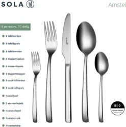 Sola Bestekset Amstel - Economy - 8 Persoons - 70 Delig - Zilver Chroomstaal 18/0 - RVS 7 Sola Bestekset Amstel - Economy - 8 Persoons - 70 Delig - Zilver Chroomstaal 18/0 - RVS -Keukenheld Verkoopwinkel 1193x1200