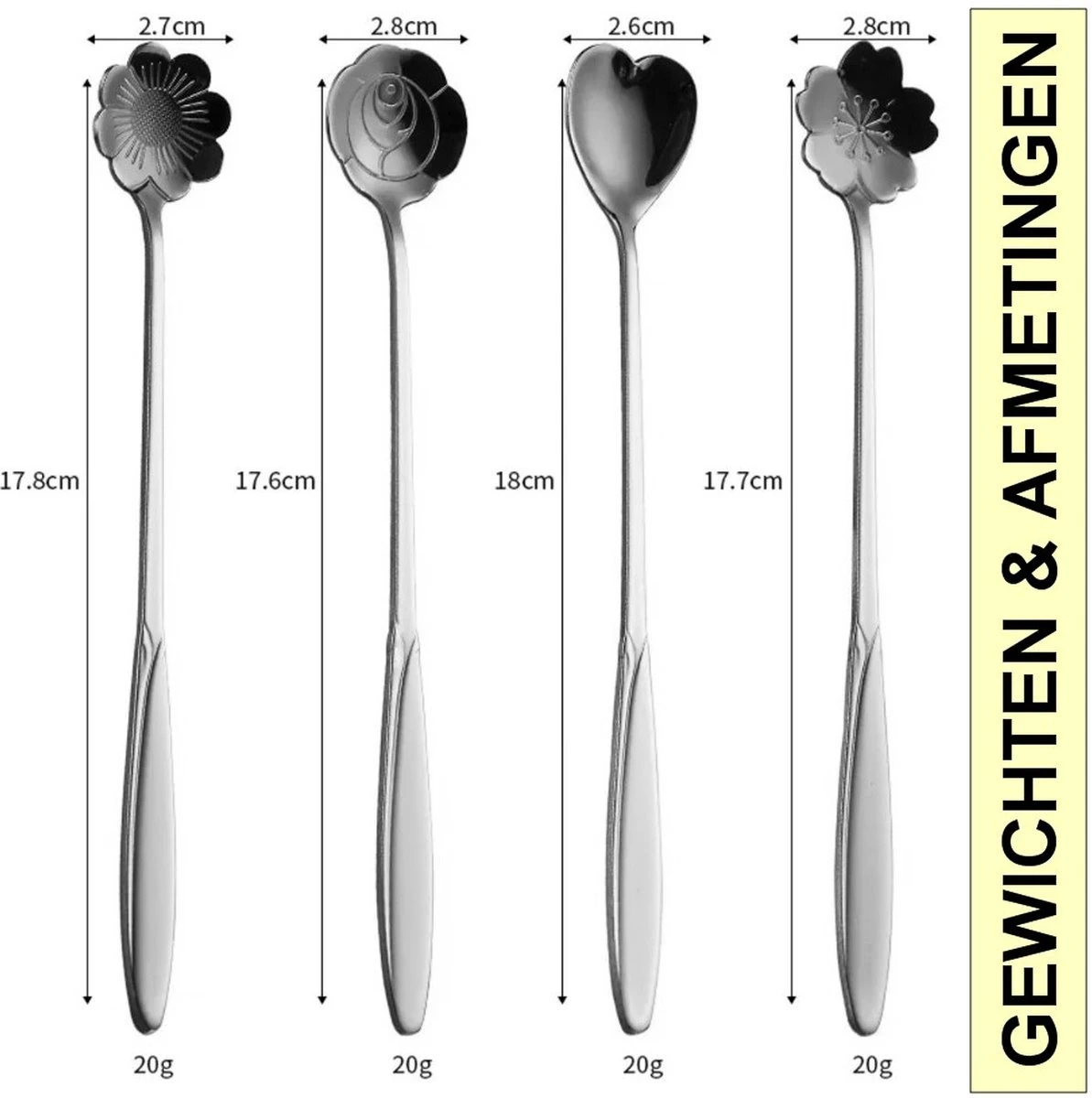 Fako Bijoux® - 4 Lange Lepels Bloem Motief - Latte Macchiato - Longdrink - Cocktail - Dessert - IJs - Koffie - Goud - 4 Stuks - Bewaarzakje 2 Fako Bijoux® - 4 Lange Lepels Bloem Motief - Latte Macchiato - Longdrink - Cocktail - Dessert - IJs - Koffie - Goud - 4 Stuks - Bewaarzakje - Afbeelding 2