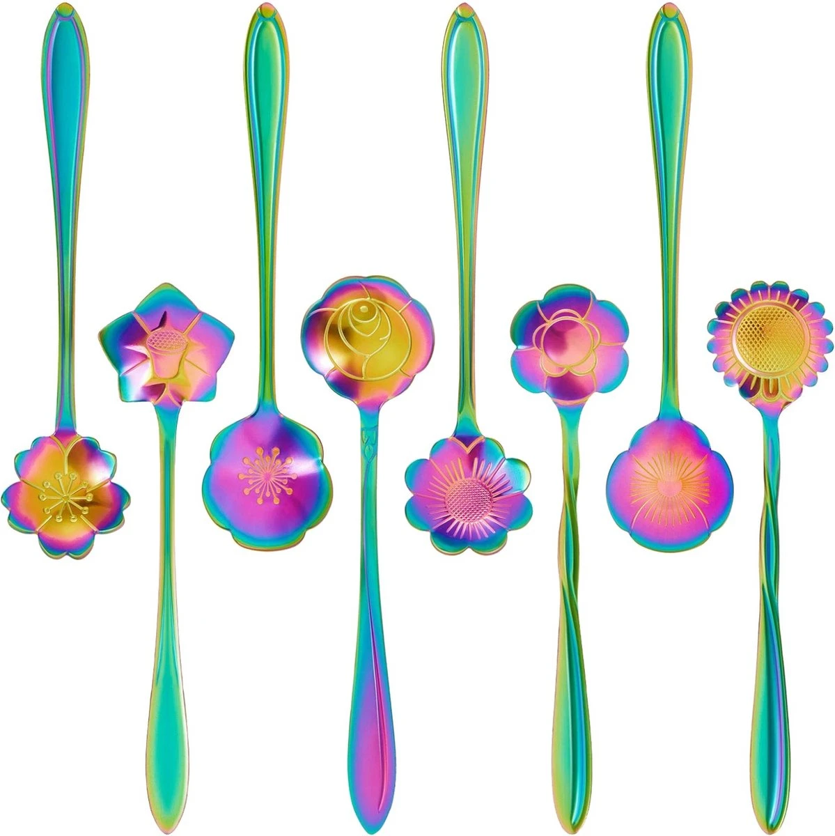 Fako Bijoux® - Bloemen Lepels Set - Theelepel / Koffielepel - 12cm - Regenboog - 8 Stuks 1 Fako Bijoux® - Bloemen Lepels Set - Theelepel / Koffielepel - 12cm - Regenboog - 8 Stuks