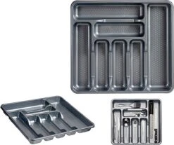 Kunststof Bestekbak/bestekhouder 7-vaks Grijs 42 X 39 Cm - Keukenlade/besteklade Inzetbakken -Keukenheld Verkoopwinkel 1200x1008