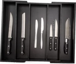 Merkloos Decopatent® Uitschuifbaar Bestekbak - Besteklade - 3 Vaks -> Uitschuifbaar Naar 5 Vakken - Bestekbakken Organizer - Bamboe - Zwart -Keukenheld Verkoopwinkel 1200x1020 1