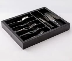 Merkloos Decopatent® Uitschuifbaar Bestekbak - Besteklade - 7 Vaks -> Uitschuifbaar Naar 9 Vakken - Bestekbakken Organizer - Bamboe - Zwart -Keukenheld Verkoopwinkel 1200x1022