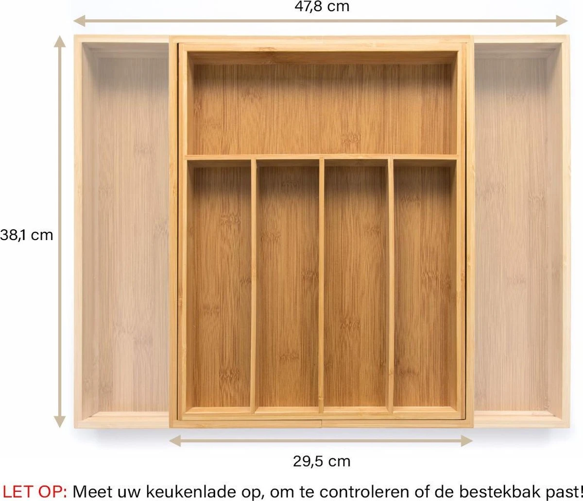 Budu Uitschuifbare Bamboe Bestekbak #38 (38 Cm Diep) - Bestekcassette Hout - Besteklade - 38 X 29,5 - 47,8 Cm - 5/7 Vakken 6 Budu Uitschuifbare Bamboe Bestekbak #38 (38 Cm Diep) - Bestekcassette Hout - Besteklade - 38 X 29,5 - 47,8 Cm - 5/7 Vakken - Afbeelding 6