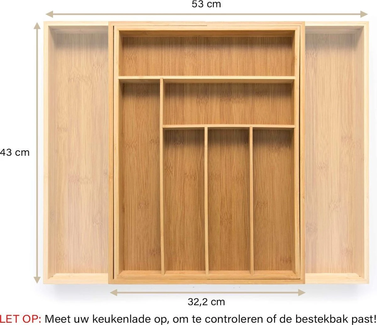 Budu Uitschuifbare Bamboe Bestekbak #43 (43 Cm Diep) - Bestekcassette Hout - Besteklade - 43 X 32,2 - 53 Cm - 6/8 Vakken 5 Budu Uitschuifbare Bamboe Bestekbak #43 (43 Cm Diep) - Bestekcassette Hout - Besteklade - 43 X 32,2 - 53 Cm - 6/8 Vakken - Afbeelding 5