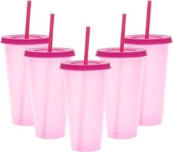 Herbruikbare Bekers Met Rietje En Deksel Van Plastic – Starbucks Design – Drinkbekers Met Rietje – Kleur Veranderende Beker – 5 Pack
