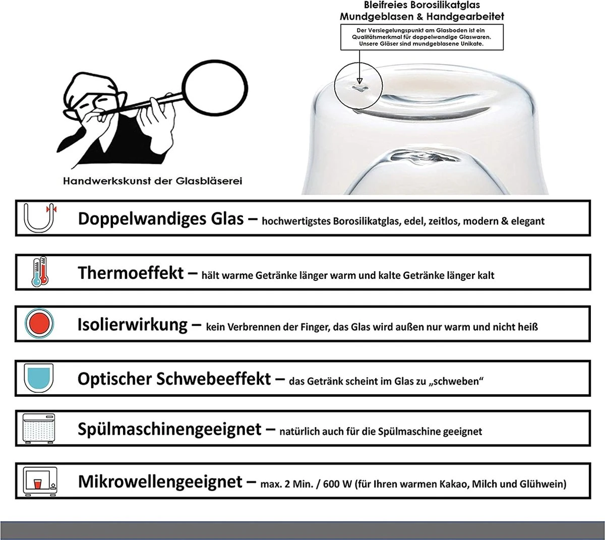 DUOS Gläser 2x (80, 200, 310, 400ml) - Feelino Dubbelwandige Glazen/thermoglazen/theeglazen/koffieglazen Met Zweefeffect Houden Dranken Langer Warm En Langer Koud 4 DUOS Gläser 2x (80, 200, 310, 400ml) - Feelino Dubbelwandige Glazen/thermoglazen/theeglazen/koffieglazen Met Zweefeffect Houden Dranken Langer Warm En Langer Koud - Afbeelding 4