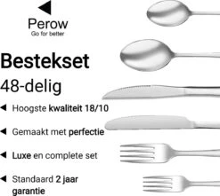 Perow 8 Persoons Bestekset - 48 Delig - 18/10 Edelstaal - Lepels, Messen, Vorken & Steakmessen - Vaatwasser Bestendig - Zilver -Keukenheld Verkoopwinkel 1200x1073