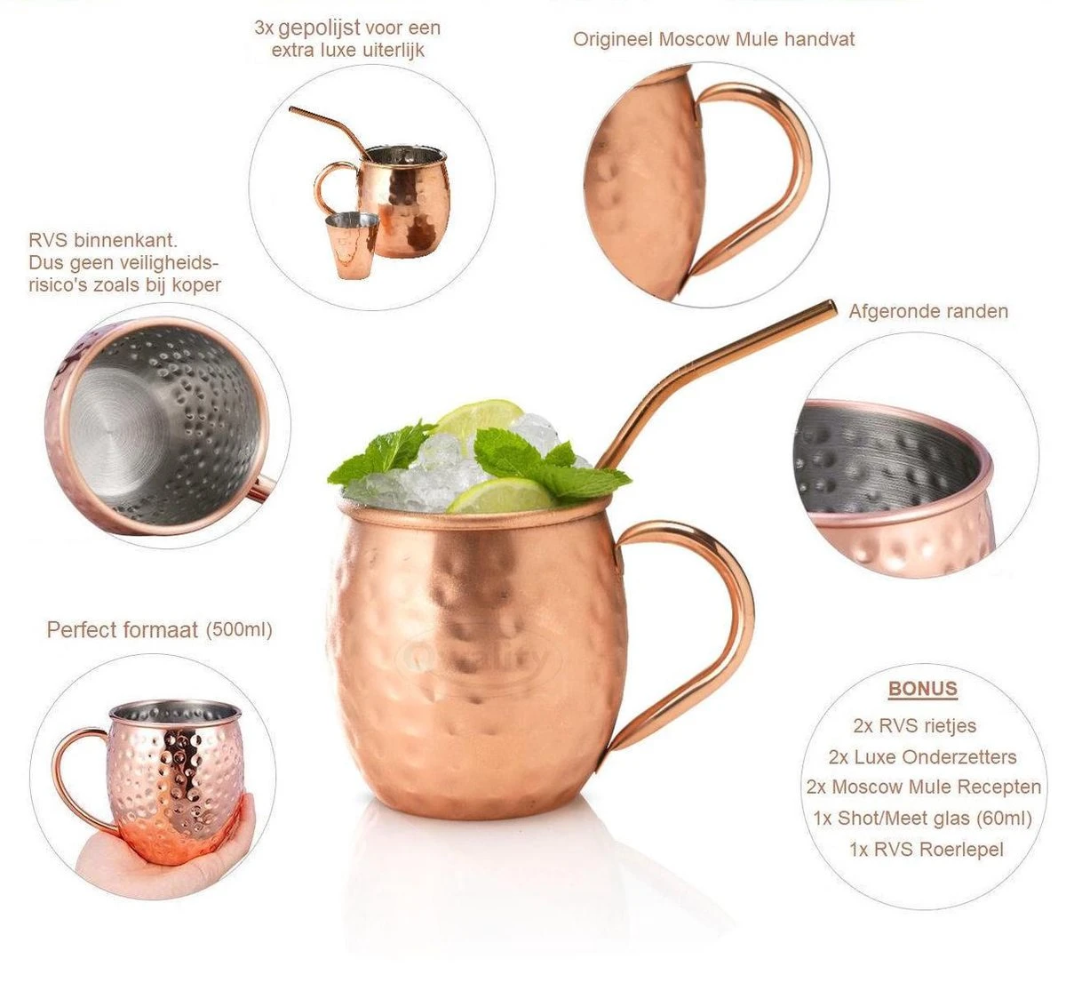 Luxe Moscow Mule Beker Set – Cocktail Set - Inclusief 2 Heerlijke Mule Recepten - Luxe Cadeau Man Vrouw - 500ml – Qwality 7 Luxe Moscow Mule Beker Set – Cocktail Set - Inclusief 2 Heerlijke Mule Recepten - Luxe Cadeau Man Vrouw - 500ml – Qwality - Afbeelding 7