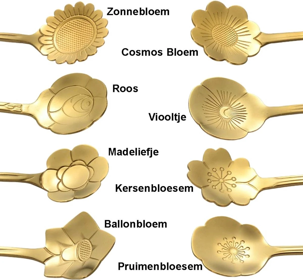 Fako Bijoux® - Bloemen Lepels Set - Theelepel / Koffielepel - 12cm - Goud - 8 Stuks 2 Fako Bijoux® - Bloemen Lepels Set - Theelepel / Koffielepel - 12cm - Goud - 8 Stuks - Afbeelding 2