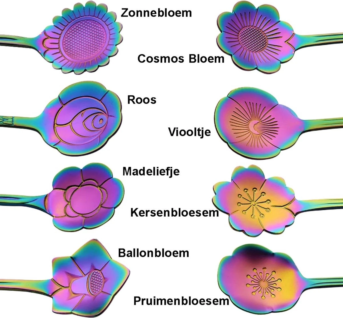 Fako Bijoux® - Bloemen Lepels Set - Theelepel / Koffielepel - 12cm - Regenboog - 8 Stuks 3 Fako Bijoux® - Bloemen Lepels Set - Theelepel / Koffielepel - 12cm - Regenboog - 8 Stuks - Afbeelding 3