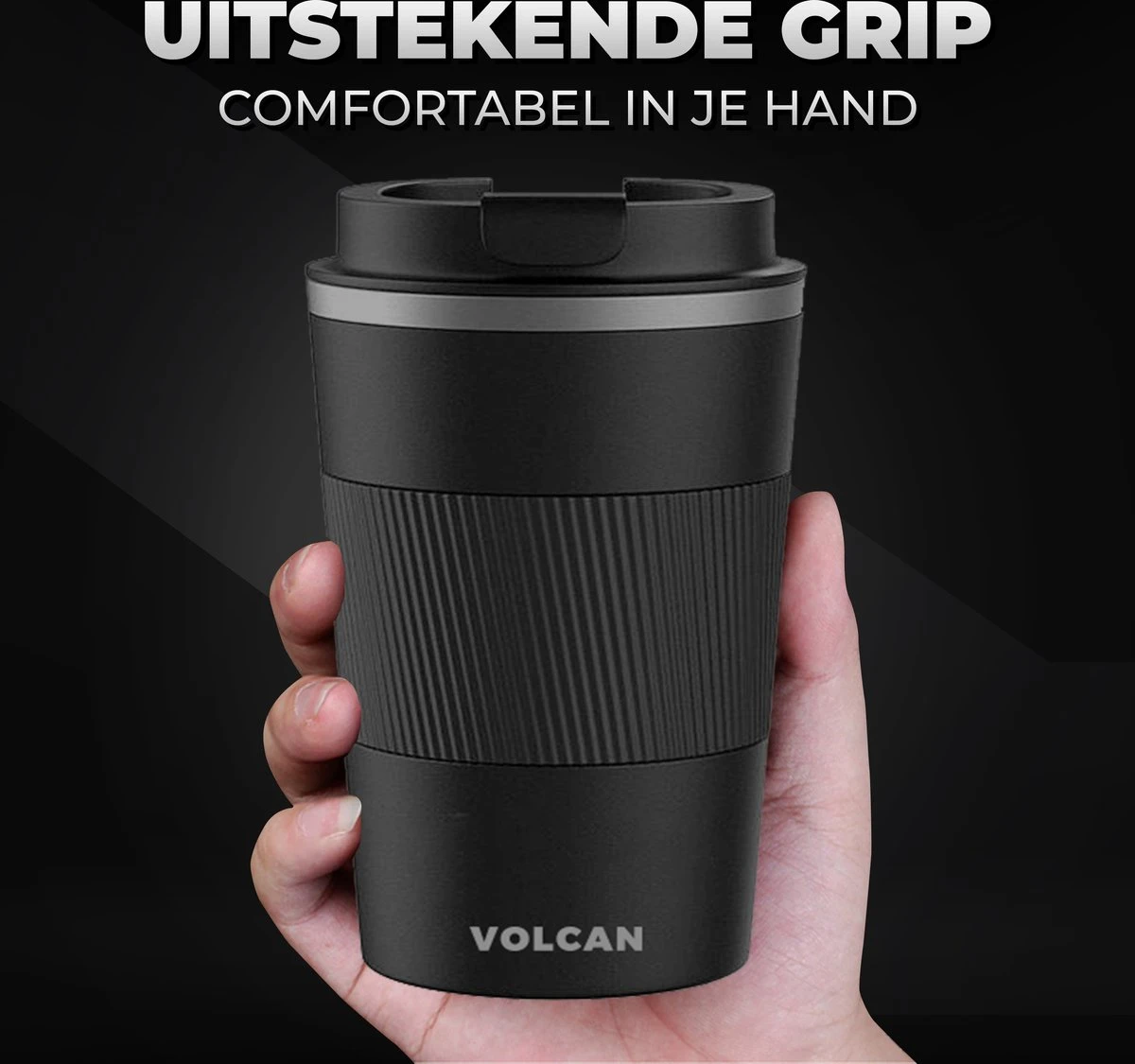 Volcan RVS Koffiebeker To Go Met Sleeve - Thermosbeker - Theebeker - Coffee - Zwart 9 Volcan RVS Koffiebeker To Go Met Sleeve - Thermosbeker - Theebeker - Coffee - Zwart - Afbeelding 9