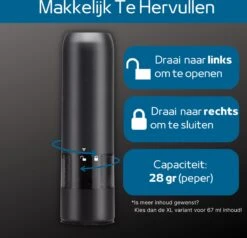 GOV Elektrische Peper- En Zoutmolen Set Zwart Oplaadbaar - Pepermolen - Kruidenmolen 8 GOV Elektrische Peper- En Zoutmolen Set Zwart Oplaadbaar - Pepermolen - Kruidenmolen -Keukenheld Verkoopwinkel 1200x1156 3