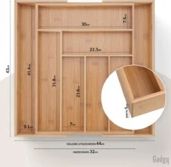 Gadgy Uitschuifbare Bestekbak - Uitschuifbare Bestekcassette Hout - Besteklade - Ladeverdeler - 6/8 Vakken - Bamboe -Keukenheld Verkoopwinkel 1200x1173 3