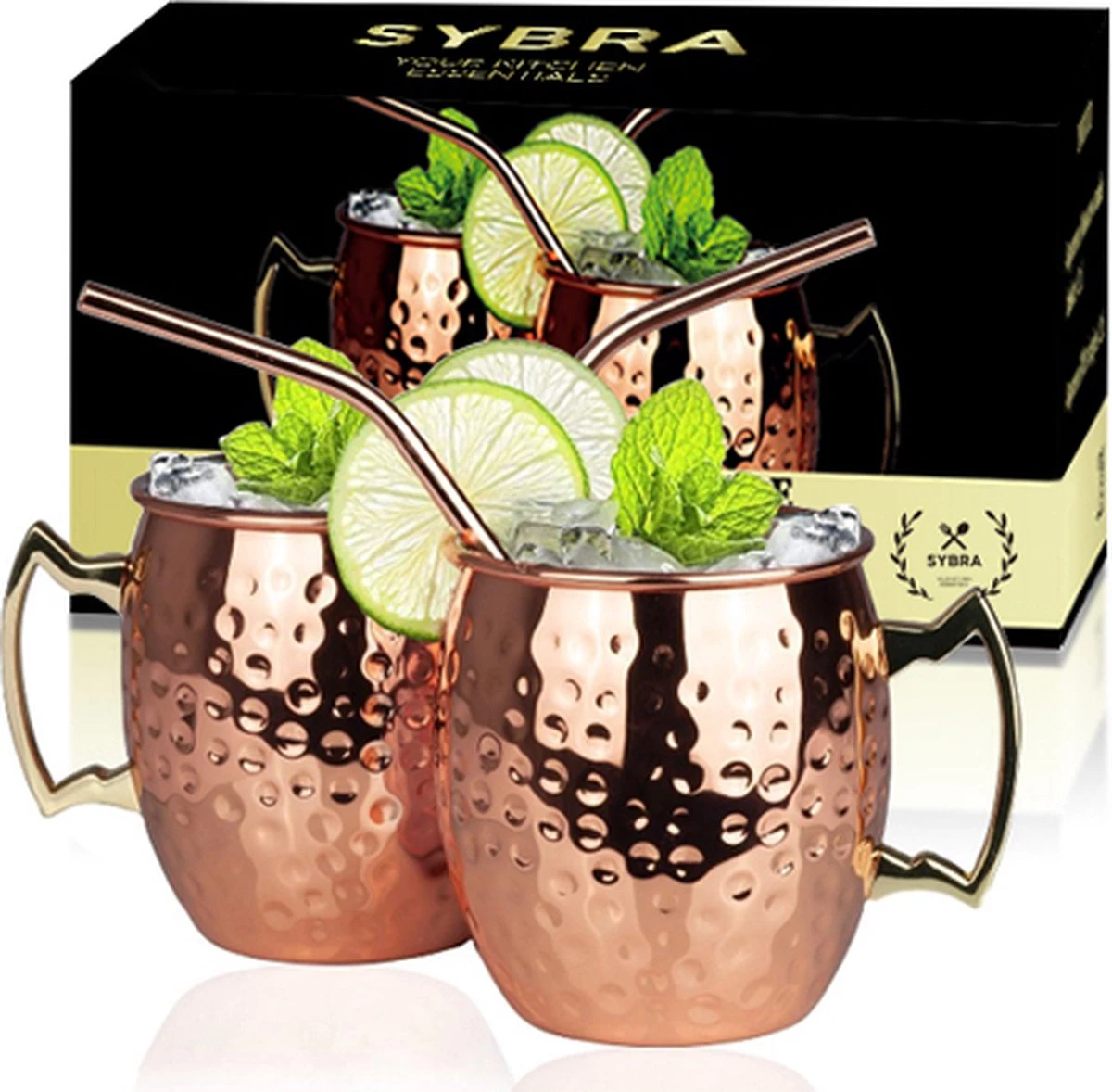 Sybra Moscow Mule Bekers - Cocktail Glazen - Set Van 2 Met RVS Rietjes 1 Sybra Moscow Mule Bekers - Cocktail Glazen - Set Van 2 Met RVS Rietjes