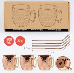KitchenBrothers Moscow Mule Bekers - Met Rietjes - 4 Stuks - Verkoperd - 500ML -Keukenheld Verkoopwinkel 1200x1182 3
