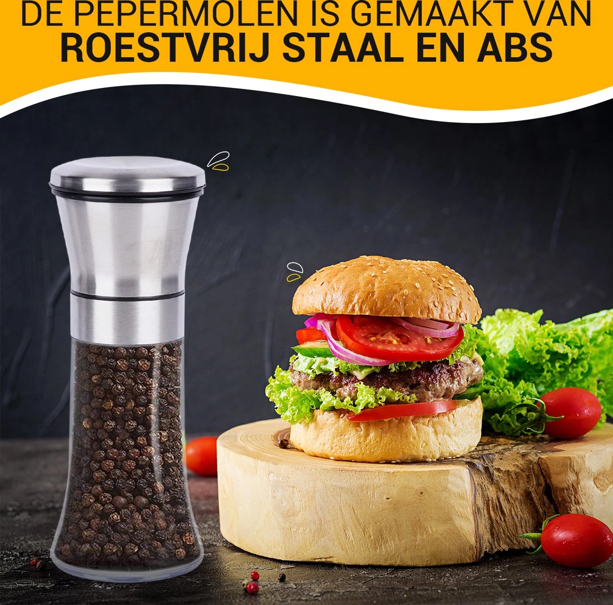 Pepermolen - Peper En Zoutmolen Set - Comfortabele Grip - Stevig Materiaal 7 Pepermolen - Peper En Zoutmolen Set - Comfortabele Grip - Stevig Materiaal - Afbeelding 7