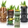 Tiki-mokken Glazen Tiki-mok Voor Cocktails, Set Van 4 Grote Keramische Tropische Bekers, Hawaïaanse Tiki-feestjes, Creatieve Cocktailglazen Voor Drankjes, Drinkgerei Voor Bar, Hoogwaardig Tropisch Exotisch Leuk Bargerei, 4 Stuks, Als Cadeau