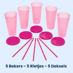 Herbruikbare Bekers Met Rietje En Deksel Van Plastic – Starbucks Design – Drinkbekers Met Rietje – Kleur Veranderende Beker – 5 Pack -Keukenheld Verkoopwinkel 1200x1198 25