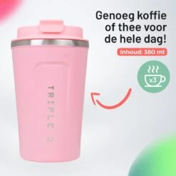 Triple J® Koffiebeker To Go - Thermosbeker - BPA & Lekvrij - 380ml - Roze -Keukenheld Verkoopwinkel 1200x1200 1021