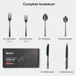 Deleca 6 Persoons Bestekset (36-delig) - Lepels, Messen, Vorken & Steakmessen - Vaatwasserbestendig - Zwart / RVS 18 Deleca 6 Persoons Bestekset (36-delig) - Lepels, Messen, Vorken & Steakmessen - Vaatwasserbestendig - Zwart / RVS -Keukenheld Verkoopwinkel 1200x1200 118