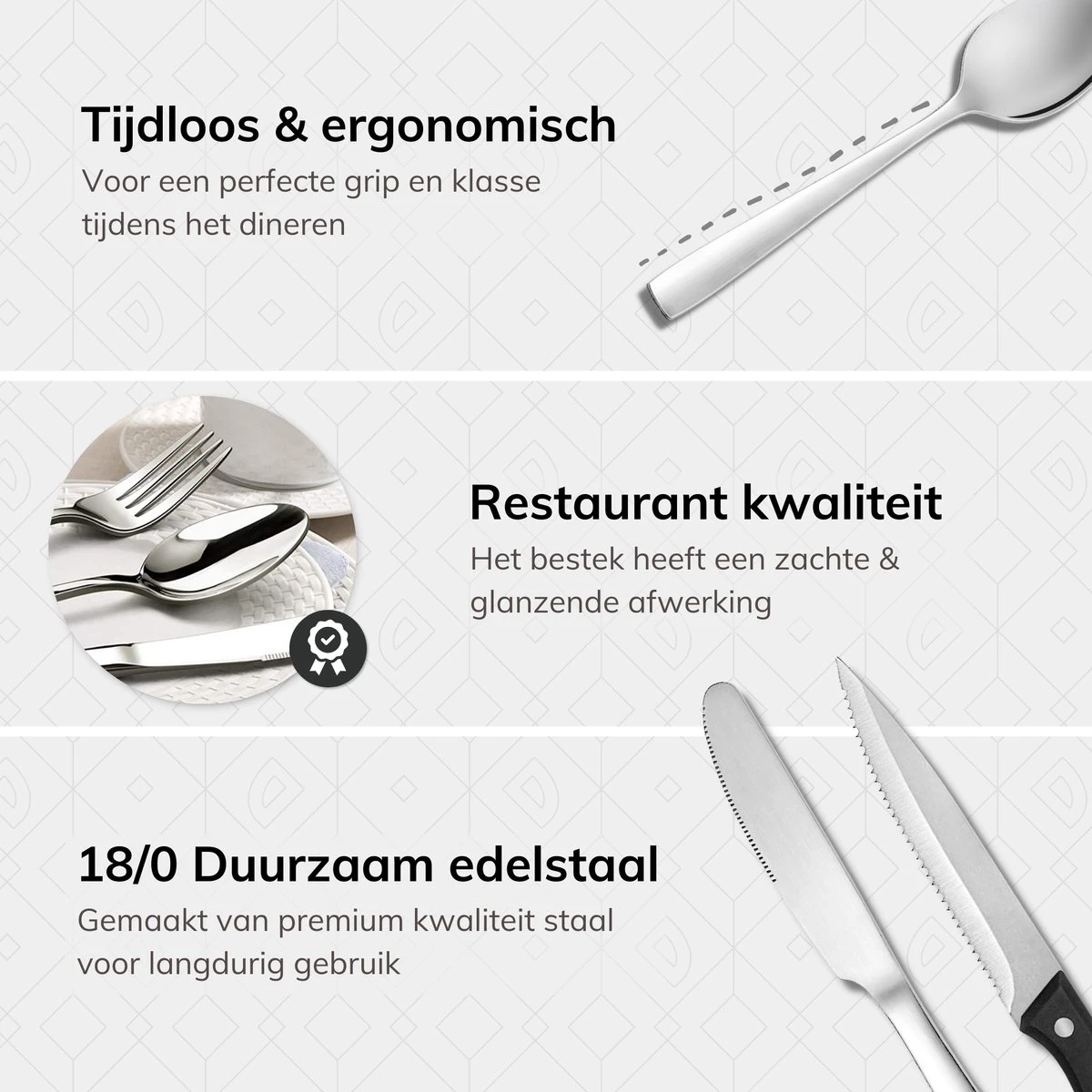 Deleca 12 Persoons Bestekset (72-delig) - Lepels, Messen, Vorken & Steakmessen - Vaatwasserbestendig - Zilver / RVS 6 Deleca 12 Persoons Bestekset (72-delig) - Lepels, Messen, Vorken & Steakmessen - Vaatwasserbestendig - Zilver / RVS - Afbeelding 6