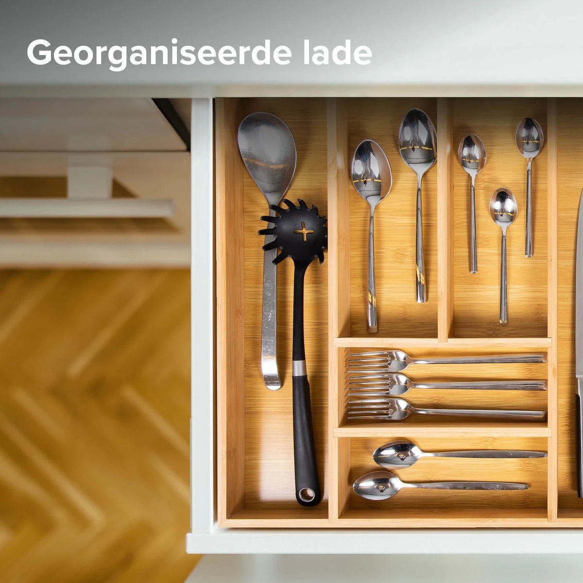 Coninx Bestekbak Bamboe 31CM Breed - Besteklade - Opbergbak - Duurzaam - Voor Laden Vanaf 47cm Diep 8 Coninx Bestekbak Bamboe 31CM Breed - Besteklade - Opbergbak - Duurzaam - Voor Laden Vanaf 47cm Diep - Afbeelding 8