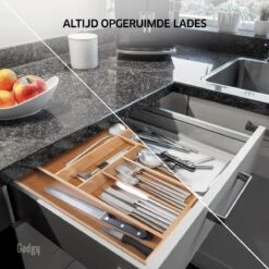 Gadgy Uitschuifbare Bestekbak - Uitschuifbare Bestekcassette Hout - Besteklade - Ladeverdeler - 6/8 Vakken - Bamboe -Keukenheld Verkoopwinkel 1200x1200 198