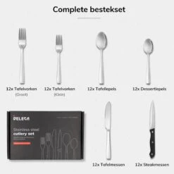 Deleca 12 Persoons Bestekset (72-delig) - Lepels, Messen, Vorken & Steakmessen - Vaatwasserbestendig - Zilver / RVS 19 Deleca 12 Persoons Bestekset (72-delig) - Lepels, Messen, Vorken & Steakmessen - Vaatwasserbestendig - Zilver / RVS -Keukenheld Verkoopwinkel 1200x1200 20