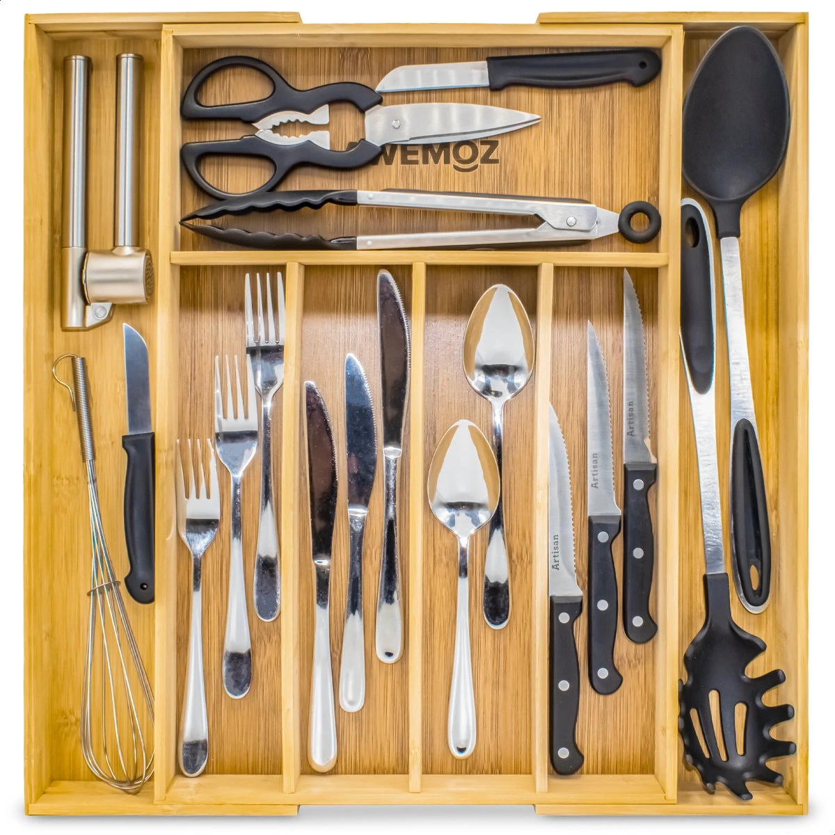 AWEMOZ Bestekbak – Bamboe Besteklade Uitschuifbaar – 5/7 Vakken - Bestekcassette - Bestekhouder Hout - Lade Organizer - Bestek Opbergen - 45 Cm Lang X 30-43 Cm Breed X 4 Cm Hoog 1 AWEMOZ Bestekbak – Bamboe Besteklade Uitschuifbaar – 5/7 Vakken - Bestekcassette - Bestekhouder Hout - Lade Organizer - Bestek Opbergen - 45 Cm Lang X 30-43 Cm Breed X 4 Cm Hoog