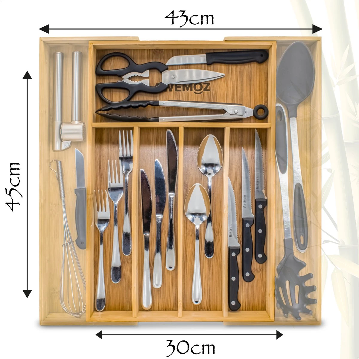 AWEMOZ Bestekbak – Bamboe Besteklade Uitschuifbaar – 5/7 Vakken - Bestekcassette - Bestekhouder Hout - Lade Organizer - Bestek Opbergen - 45 Cm Lang X 30-43 Cm Breed X 4 Cm Hoog 4 AWEMOZ Bestekbak – Bamboe Besteklade Uitschuifbaar – 5/7 Vakken - Bestekcassette - Bestekhouder Hout - Lade Organizer - Bestek Opbergen - 45 Cm Lang X 30-43 Cm Breed X 4 Cm Hoog - Afbeelding 4