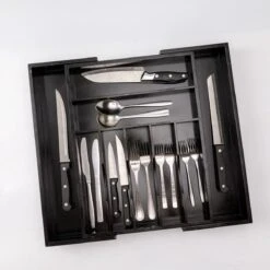 Merkloos Decopatent® Uitschuifbaar Bestekbak - Besteklade - 7 Vaks -> Uitschuifbaar Naar 9 Vakken - Bestekbakken Organizer - Bamboe - Zwart -Keukenheld Verkoopwinkel 1200x1200 230