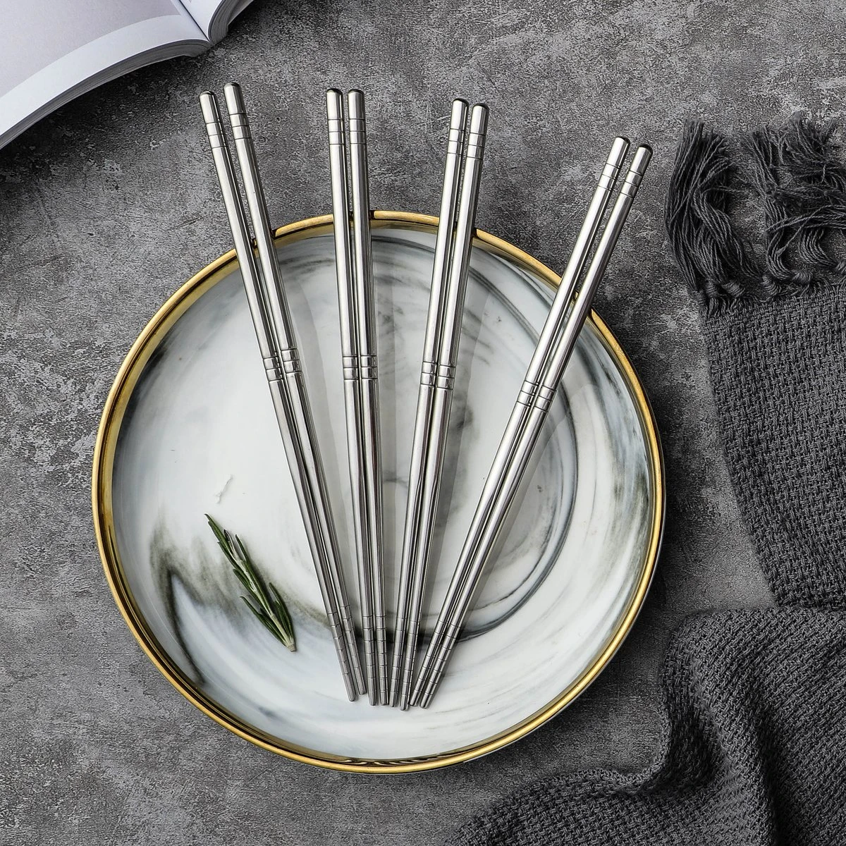 Alheco 6 Paar Koreaanse Chopsticks - Eetstokjes - Metaal / RVS - Zilver 3 Alheco 6 Paar Koreaanse Chopsticks - Eetstokjes - Metaal / RVS - Zilver - Afbeelding 3