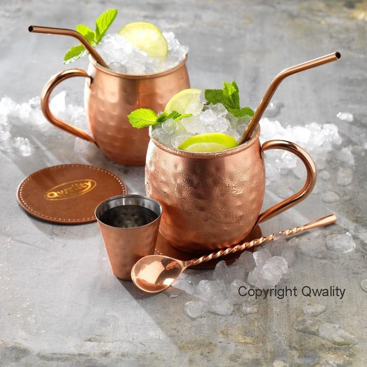 Luxe Moscow Mule Beker Set – Cocktail Set - Inclusief 2 Heerlijke Mule Recepten - Luxe Cadeau Man Vrouw - 500ml – Qwality 3 Luxe Moscow Mule Beker Set – Cocktail Set - Inclusief 2 Heerlijke Mule Recepten - Luxe Cadeau Man Vrouw - 500ml – Qwality - Afbeelding 3