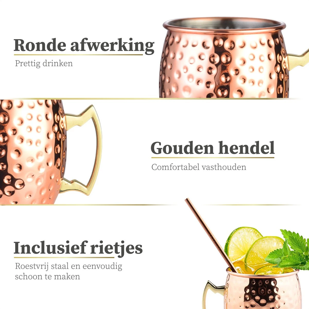 Sybra Moscow Mule Bekers - Cocktail Glazen - Set Van 2 Met RVS Rietjes 2 Sybra Moscow Mule Bekers - Cocktail Glazen - Set Van 2 Met RVS Rietjes - Afbeelding 2