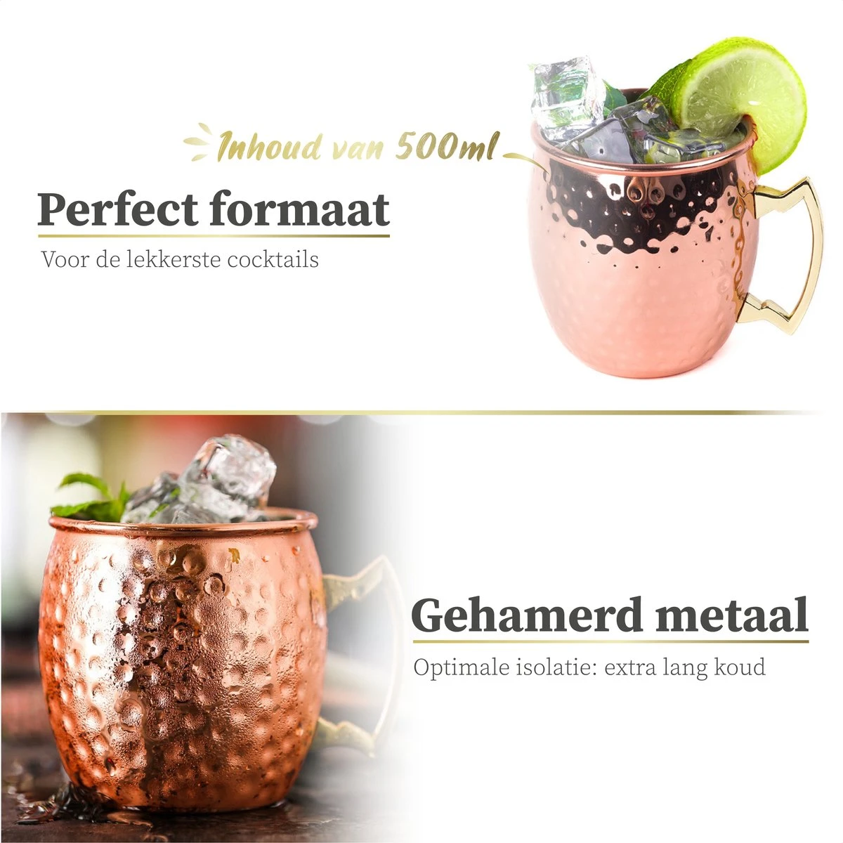 Sybra Moscow Mule Bekers - Cocktail Glazen - Set Van 2 Met RVS Rietjes 3 Sybra Moscow Mule Bekers - Cocktail Glazen - Set Van 2 Met RVS Rietjes - Afbeelding 3