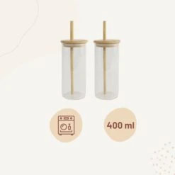 Orange85 Drinkglazen - Met Bamboo Deksel En Rietje - 2 Stuks - 400 Ml - Waterglazen -Keukenheld Verkoopwinkel 1200x1200 794