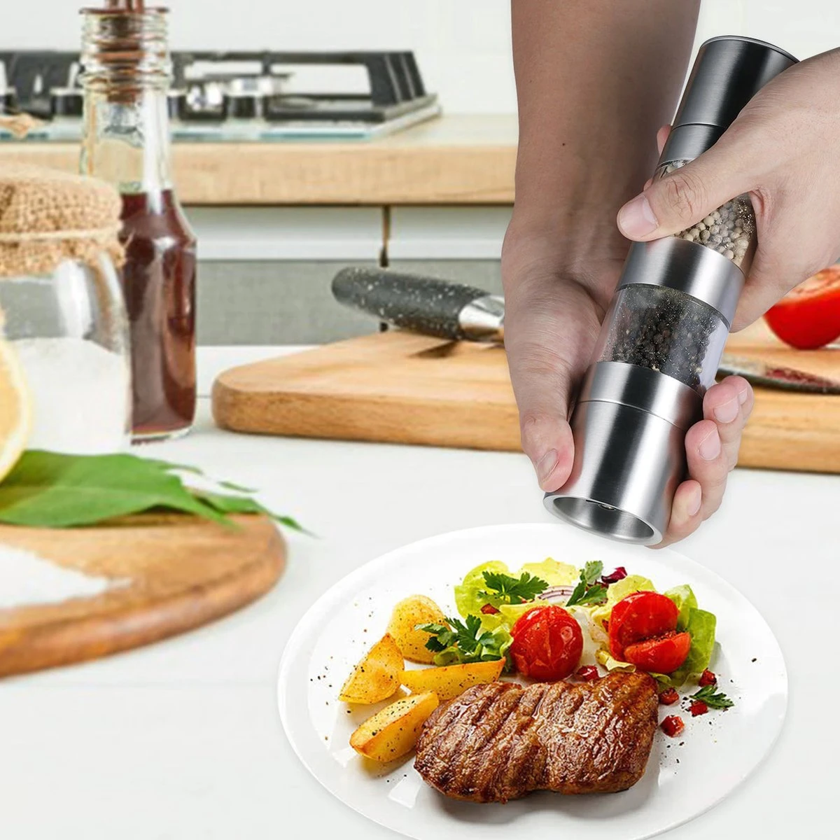 Merkloos Peper- En Zoutmolen- 2 In 1 - RVS - 22 X 5,2 Cm 4 Merkloos Peper- En Zoutmolen- 2 In 1 - RVS - 22 X 5,2 Cm - Afbeelding 4